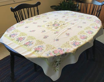 Vintage Chartreuse and Floral Tablecloth