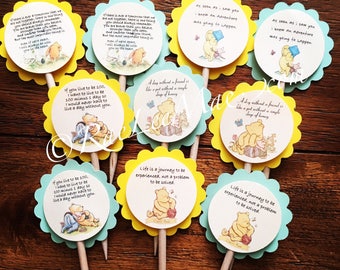 Classic Winnie the Pooh quote cupcake toppers/5 designs/2" Winnie the Pooh cupcake toppers/baby Winnie the Pooh baby shower/classic pooh