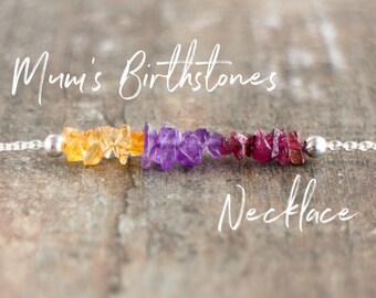 Mom Necklace, Personalized Crystal Necklace, Mother's Day, Grandma Necklace, Family Necklace, Custom Birthstone Necklace, Gift for Mom, Raw