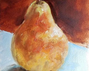 Juicy Pear - original oil painting, fruit, kitchen art