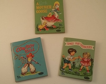 3 Vintage Children's Books -- Whitman's Tiny Tales, 1949-1950, Cowboy Bill, Tunes for Toddlers, A Little Mother Goose, 4 1/8 by 3 1/4 Inches
