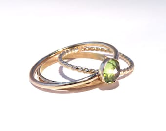 Peridot Ring, Peridot Stacking Set, Gold peridot Rings, Stacking rings, August Rings, Gemstone stacking rings, August Birthstone rings