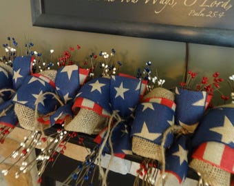 Patriotic Garland, Summer Garland, Memorial Day Decor, July 4th Decoration, Red White Blue, Burlap and Berry Garland, Swags By Kari