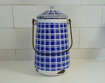French Enamel Milk Pail - French Vintage Milk Pail - Milk Pail - French Enamelware - Vintage Pitcher - Vintage Vase - French Kitchen