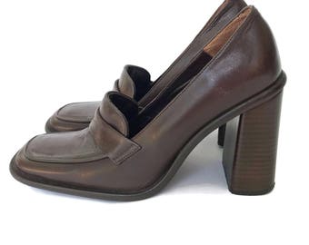 Brown Leather Heel Loafers size 6