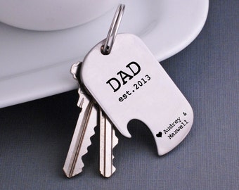 Father's Day Gift for Dad, Personalized Dog Tag Keychain Bottle Opener, Dad est. Custom Year from Kids