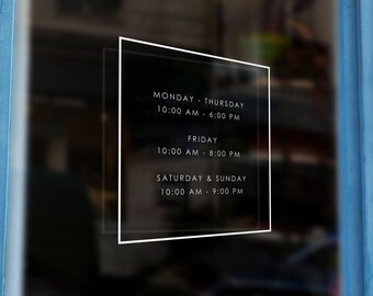 Store Hours Window Decals - Custom Store Front