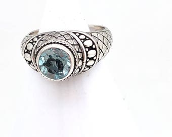 Sterling Silver and Blue Topaz Bali Ring