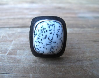 Dendritic Agate and Sterling Silver aRing Size 7.5 OOAK