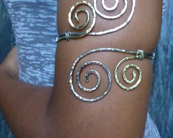 Hammered Jewelry - Grecian Double Swirl Upper Arm Cuff - Hammered Arm Band - Armlet