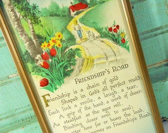 Vintage Framed Friendship's Road Motto Poem, Advertising Friend Motto with Calendar