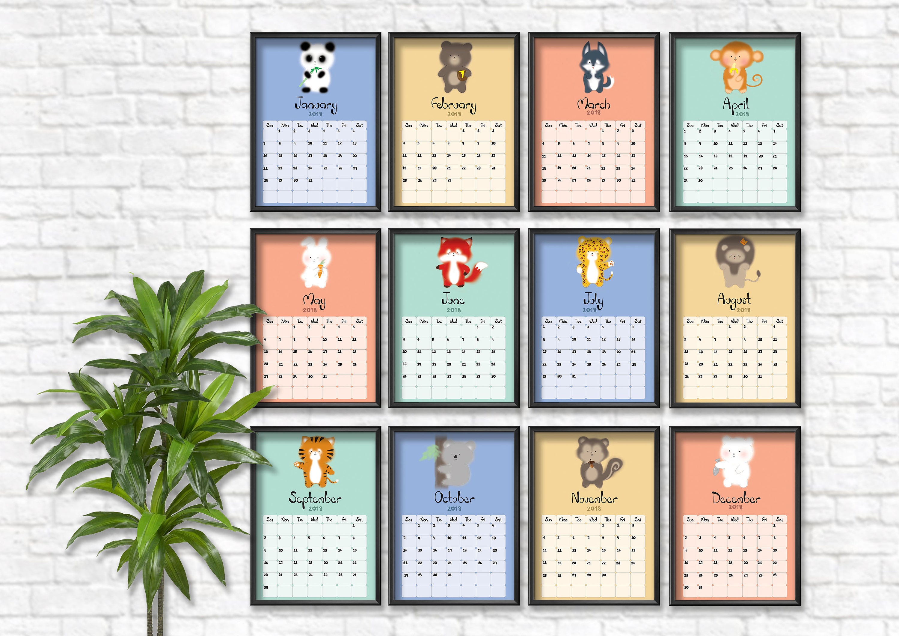 2018 Calendar Planner Cute Animals Printable Calendar