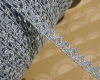 Denim Blue Cluny Lace - Vintage Trim - Narrow Sewing Crochet Trim - 3/8" Wide