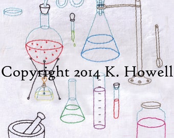 Science Hand Embroidery Pattern, Science Lab Equipment, Scientist, Laboratory, Lab, Beaker, Equipment, Chemistry, PDF