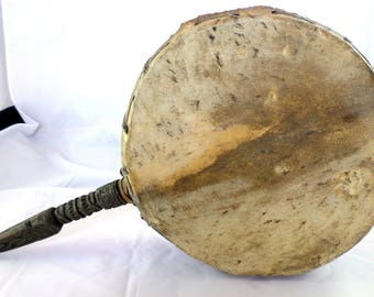 Rare Antique Dhyangro Shaman's Drum from Tibet: Hand Carved