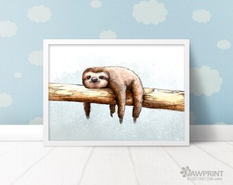 Cute Sloth Poster - Sloth Print - Sloth Gift - sloth painting - Sloth Art - Cute Animal Illustration best friend gift - sloth nursery print