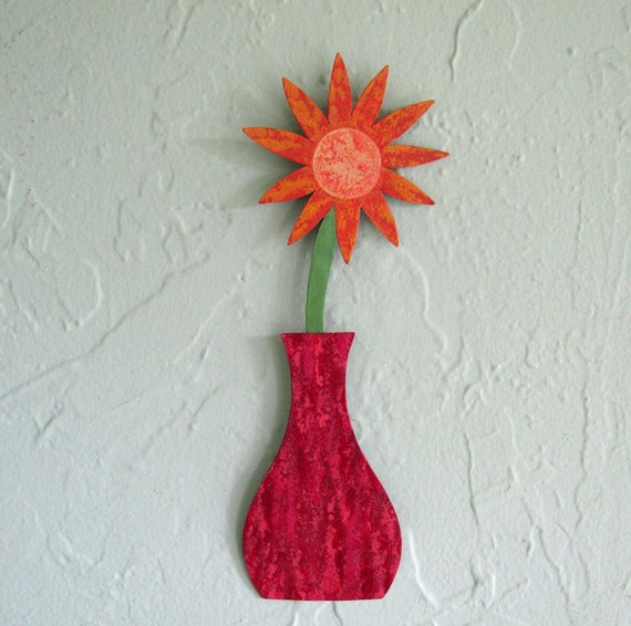 Metal flower sculpture vase home wall decor reclaimed metal