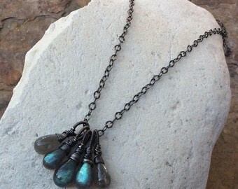 LABRADORITE Necklace, gray gemstone briolette necklace, handmade artisan jewelry by Angry Hair Jewelry