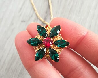 Anastasia necklace, Together In Paris Necklace, Miniature Anastasia cosplay, Once Upon a Dicember, Romanov, flower, Swarovski EMERALD green