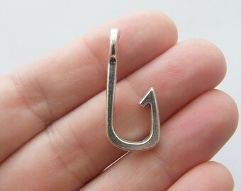 6 Fishing hook pendants antique silver tone SC102
