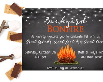 bonfire invitation bonfire thank you card backyard bonfire