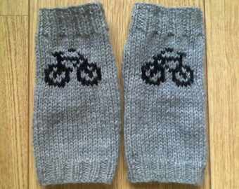 Wrist warmers with bicycle bike motifs - fingerless gloves - mittens