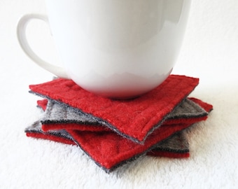 Wool Coasters RED & GRAY Recycled Mug Rugs Felted Wool Coasters by WormeWoole