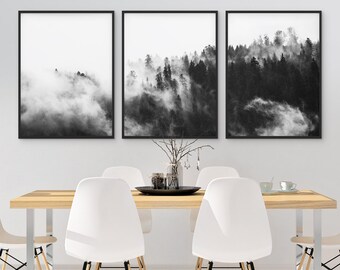 3 Piece Forest Print, Black and White, Woodland Forest, Set of 3 Printable Wall Art, Modern Poster, Digital Download, Instant Download Decor