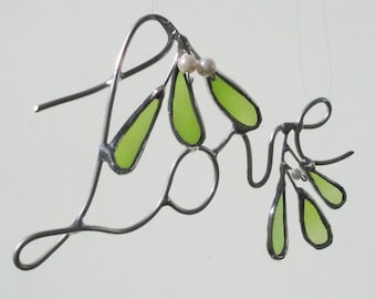 Love - Wire and Glass Mistletoe Upcycled Stained Glass Christmas Home Decor or Suncatcher