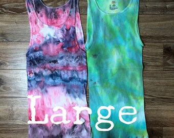 Adult mens womens large cotton ribbed undershirt tank top ice dyed tie L lot