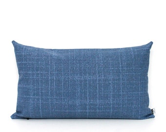 Denim Tone Pillows, Blue Fleck Pillows, Solid Flecked Decorative Pillow Cover, Throw Pillows, Dark Blue 12x20 Pillows Lumbar Linen Look