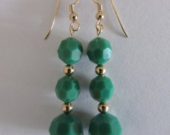 Elegant Vintage Swarovksi Crystal Dangle Earrings, Apple Green Crystal Beads, Gold Filled Ear Wires