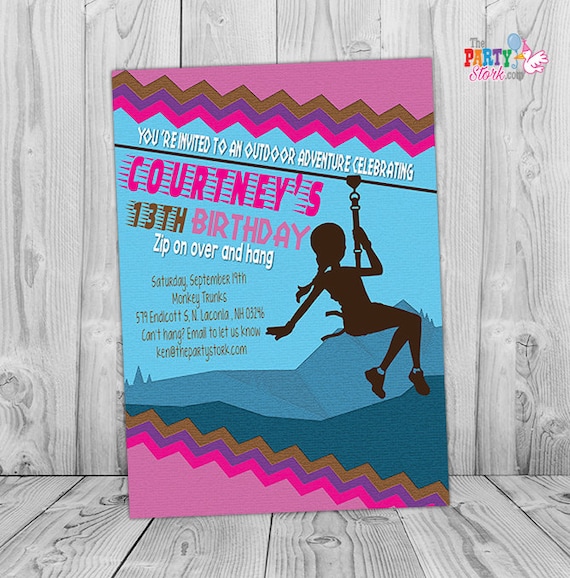 zipline invitation custom printable girl birthday party printable birthday invitations for kids