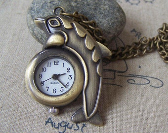 1 PC Antique Bronze Dolphin Pocket Watch Pendant 28x39mm A4619