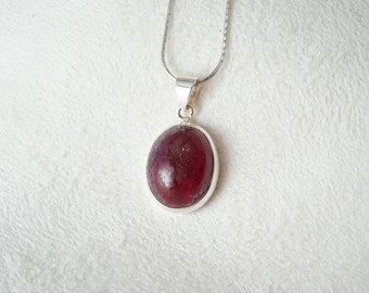 Natural Ruby Coundrum, Unprocessed stone, July Birthstone in Sterling Silver frame pendant