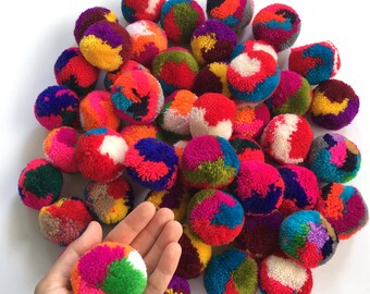Multi color Big Pom Pom 2 inches, Boho Decor Party Supplies yarn pom pom
