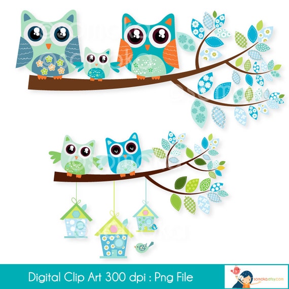 Download Cute Family Owls Clipart Set Nursery Baby Boy BB002 Great