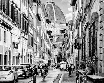 Italian Street Scene Florence Dome Church Black and White Fine Art Print Italy Wall Art Home Decor