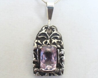 Natural Kunzite Pendant - Genuine Pink Gemstone in Unique Handmade Solid Silver Setting