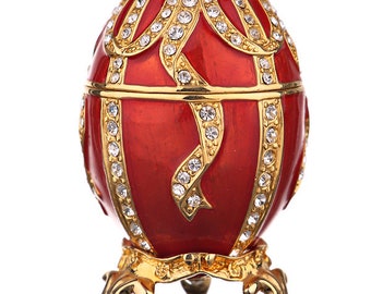 Russian Faberge Style Egg / Trinket Jewel Box with Bow-knot 7.5 cm (3'') red