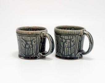 Handmade Americano Mugs with blue ash glaze