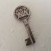 Vintage skeleton key with advertising logo V V M, authentic German / european nickel keys, furniture key, jewelry supply