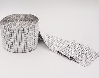 Silver Diamond Rhinestone Ribbon Wrap Bling, Party Supplies, Wedding Cake Vase Decorations, Bridal Shower, 4.8 in x 5 Yards