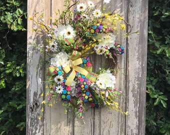 Whimsical Summer Wreath,Front door wreath,Hydrangea Wreath,White Hydrangea Wreath, Hydrangea Wreath Spring, Summer Wreath, All Season Wreath