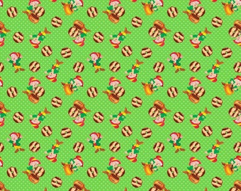 Kelloggs Fabric- Kellogg's Keebler Elf Fudge Stripes cookies Tossed Elf and chocolate cookies 100% cotton Fabric by the yard 36"x44" (SC107)