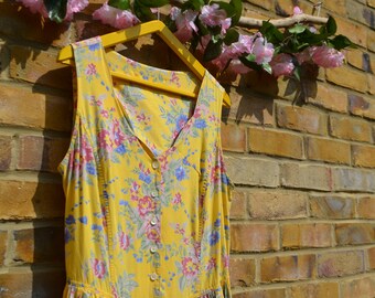 Vintage Sleeveless Yellow Floral Sun Dress