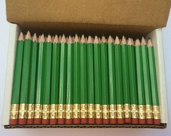 48 Green - Mini short half Hexagon Golf #2 Pencils with erasers Pre-Sharpened Made In the USA - Non Toxic Latex Free Express PencilsTM