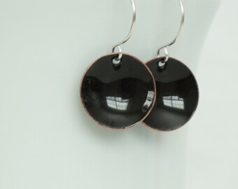 Black Enamel Earrings - Enamel Jewelry, Minimalist Jewelry, Minimalist Earrings, Simple Earrings, Dot Earrings, Boho Jewelry Earrings