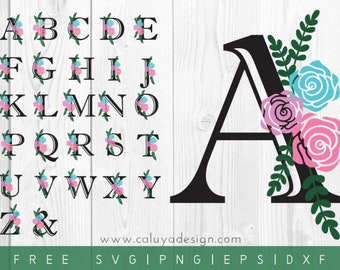 FREE SVG & PNG Link | Floral Alphabet Cut Files, svg, png, dxf, eps | Commercial Use | circuit, cameo silhouette | Floral Monogram Cut File