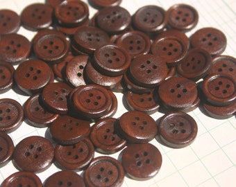 Dark Wood Buttons - Wooden Sewing Button - 15mm - 5/8" Wide - 50 Buttons
